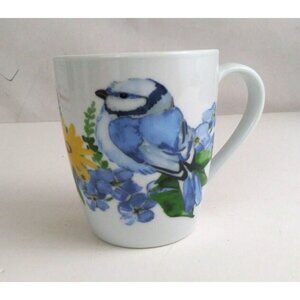 Essential Home Bluebird In Flowers 100% Porcelain 4" Coffee Cup
